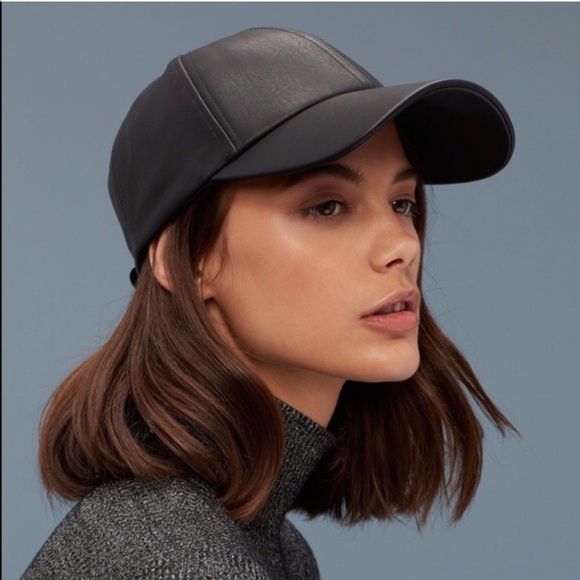 Wilfred Free Black Leather Baseball Cap